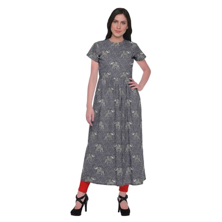 Moomaya Cotton Front Slit Kurtis For Women Printed Long Kurti Dress Indian Top