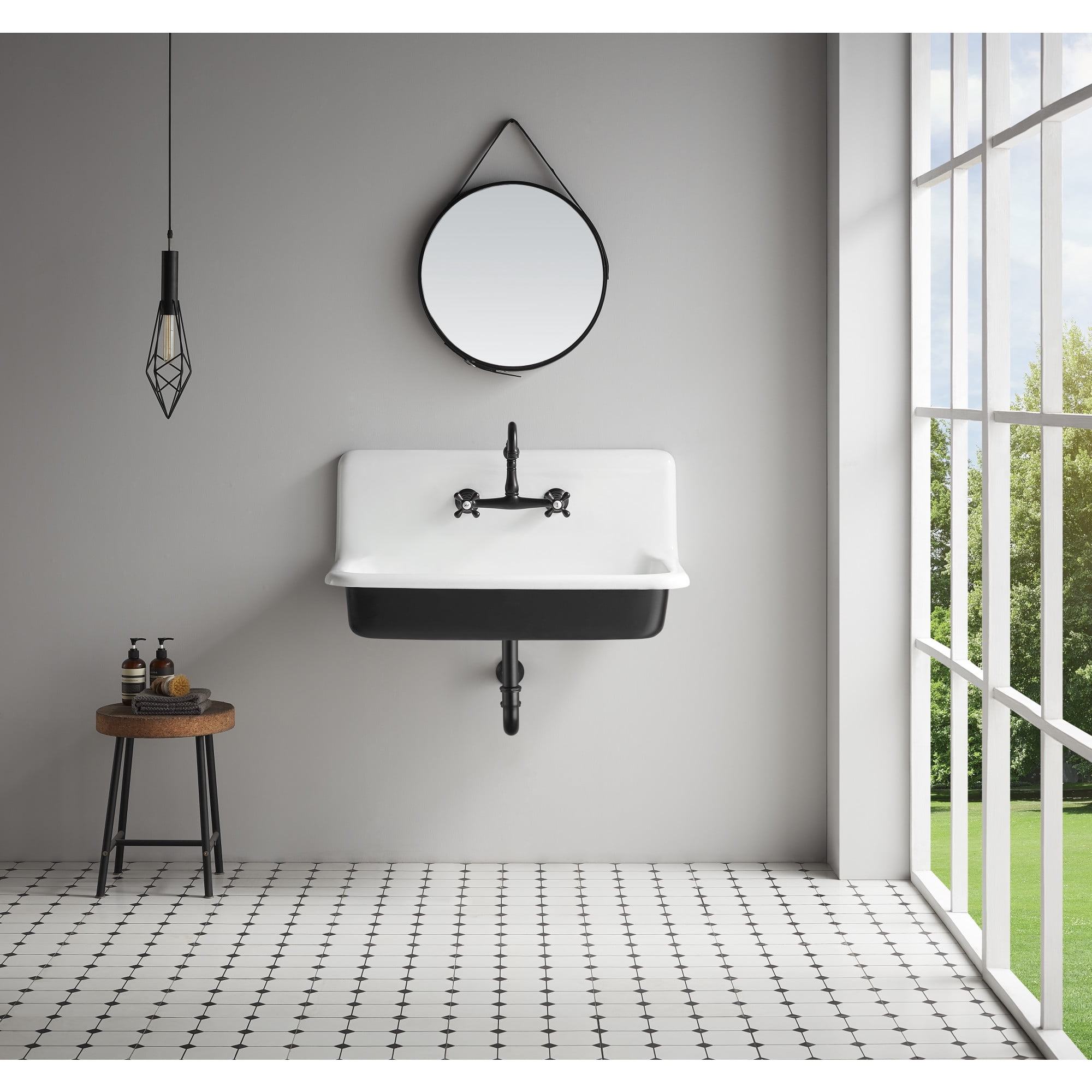 Gourmetier GCLWS362019 Towne 36-Inch Cast Iron Wall Mount Utility Sink, 2-Hole, White