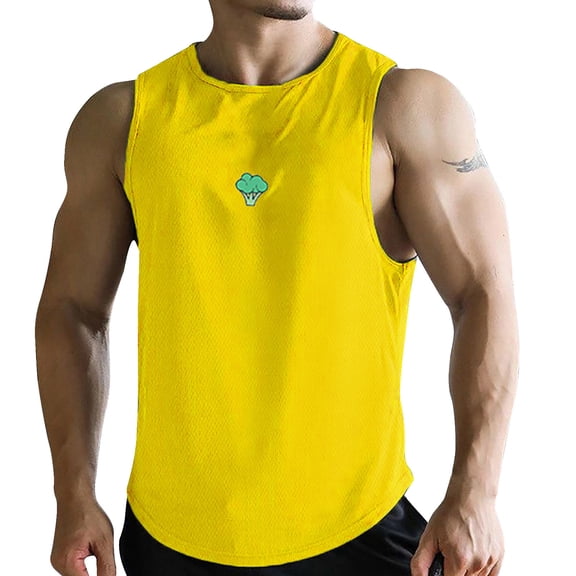 Ierhent Mens Tank Undershirts Men's Workout Tank Top Casual Soft Sleeveless Gym Muscle Shirts Bodybuilding Tee Yellow,2XL