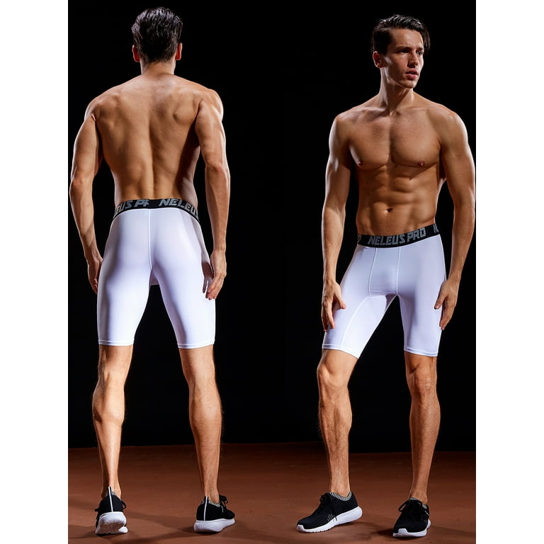 NELEUS Men's Performance Compression Shorts Athletic Workout Underwear 3  Pack,Black+Gray+White,US Size L