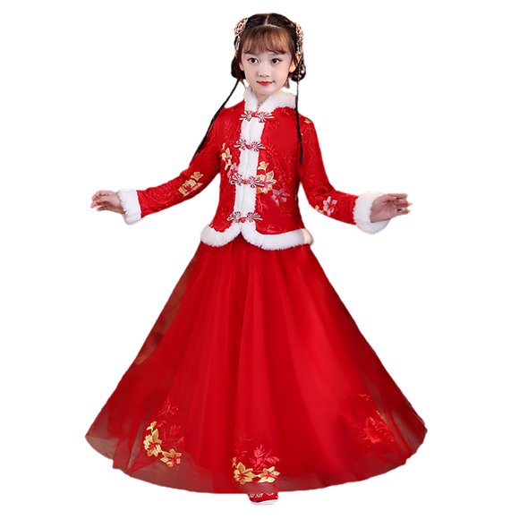 Toddler Kids Baby Girls Children Fairy Coat Tops For Chinese Calendar New Year Quilted Lined Warm Dresses Skirts Clothes for Babies Girl