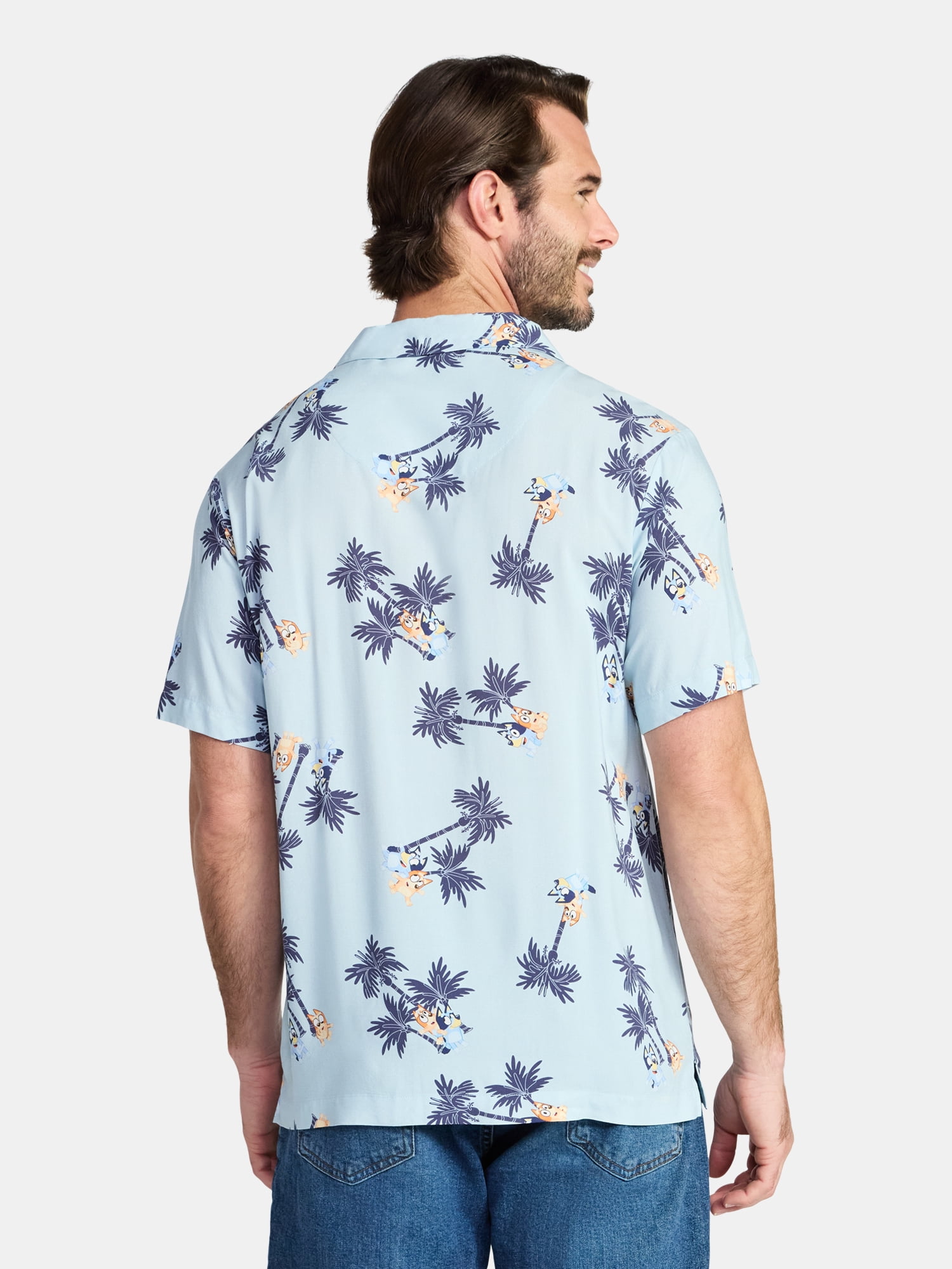 Bluey Men's and Big Men's Graphic Button-Up Shirt, Sizes XS-5XL
