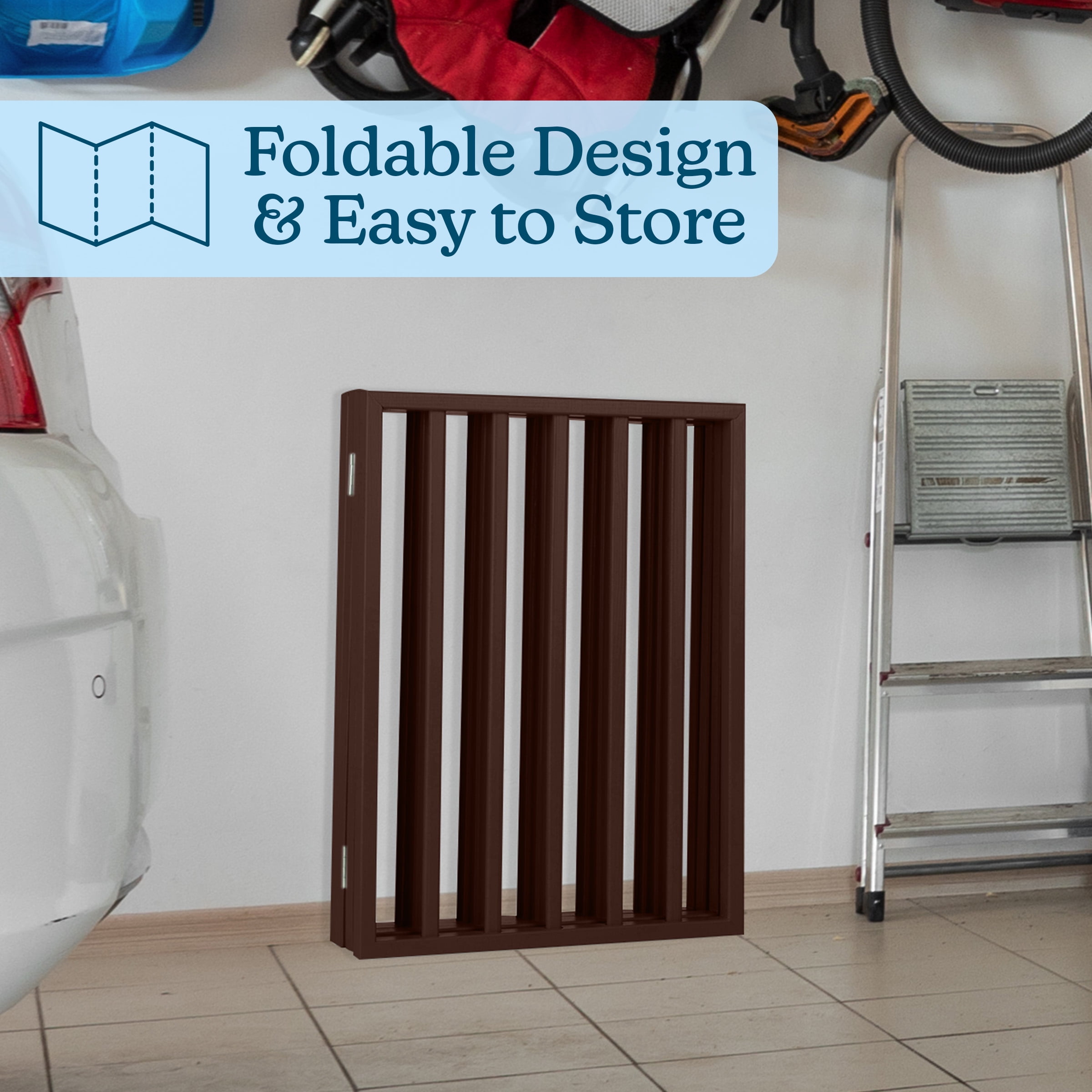 PETMAKER 4-Panel Indoor Foldable Pet Gate for Stairs or Doorways (Brown)