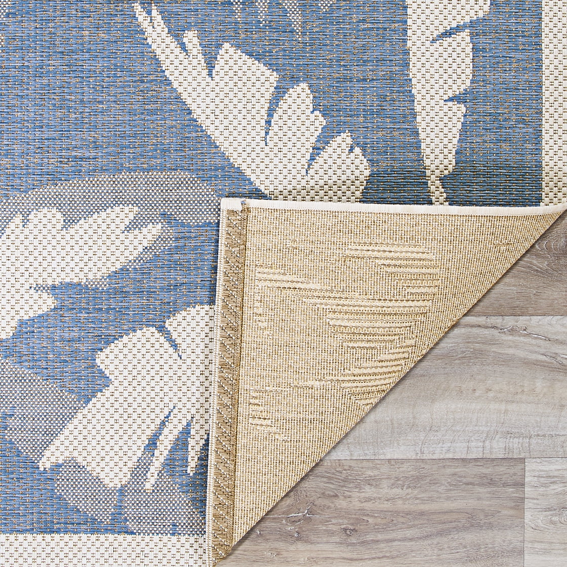 Couristan Monaco Coastal Flora Indoor / Outdoor Area Rug, Ivory-Sapphire Blue, 5'3" x 7'6"