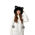 thumbnail image 3 of WKSCLPAI Fluffy Knit Cat Ear Beanie Hats for Women Winter Stylish Splicing Color Faux Fur Warm Skull Cap with Cute Drawstring Pompom Outdoor Warm Earflaps Snow Hat, 3 of 7