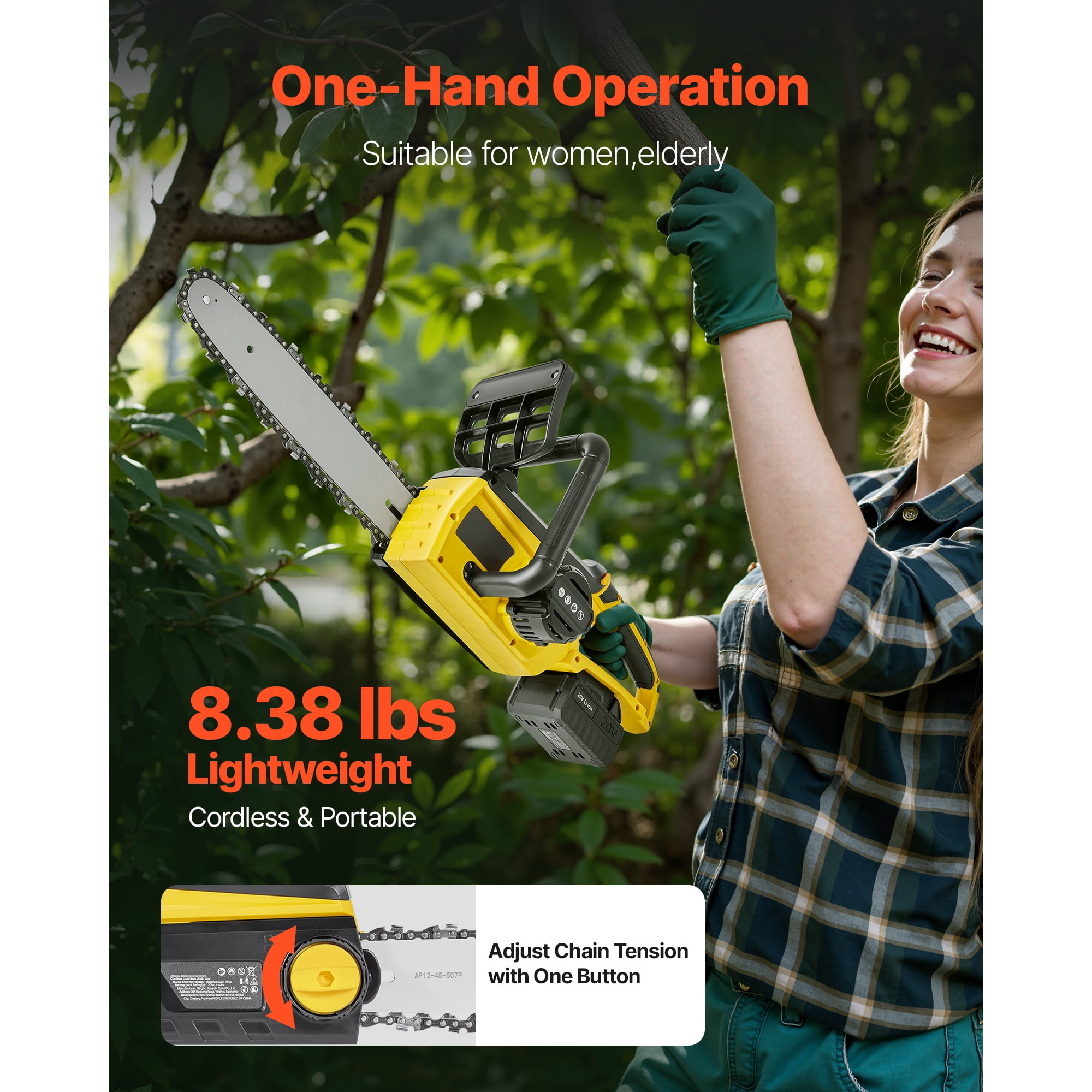 KFFKFF Cordless Chainsaw, 20V 12-Inch Brushless Electric Saw with 4.0Ah Battery and Fast Charger, Lightweight Tool for Tree Cutting, Woodwork, Pruning, and Trimming