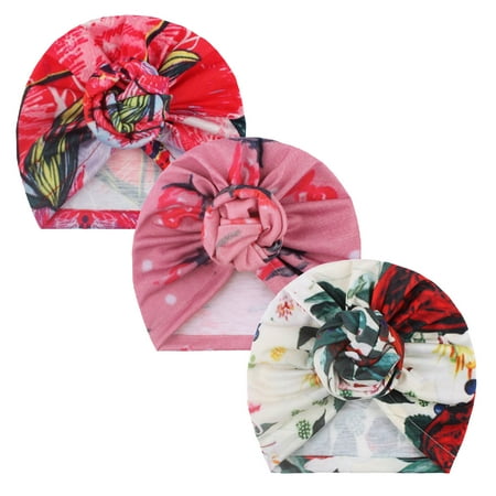 

Toddler Kids Baby Girl Floral Knotted Hat Turban Beanie Headwear Accessories 3PC