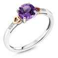 thumbnail image 2 of Gem Stone King 925 Silver and 10K Rose Gold Purple Amethyst and Diamond Engagement Ring for Women (1.20 Cttw, Gemstone Birthstone, Size 9), 2 of 6