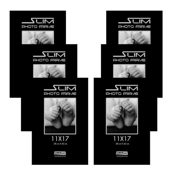 Studio 500 11 by 17-inch Slim Wall Mountable Poster Frames, Tempered Glass, Black, 6-Count