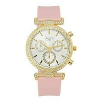 Stand Out Get Noticed! Big Face Ladies Bejeweled Rubber Iced Out Colorful Watch with Genuine Rhinestone Diamond Accents - Touch of Female Celebrity Glamour - ST10385 Blush