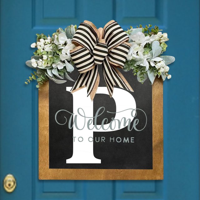 Señal De Bienvenida De Guirnalda Placa decorativa para puerta con 26 letras, adornos de madera para jardín, señal de bienvenida para puerta (P) Sywqhk Libre de BPA