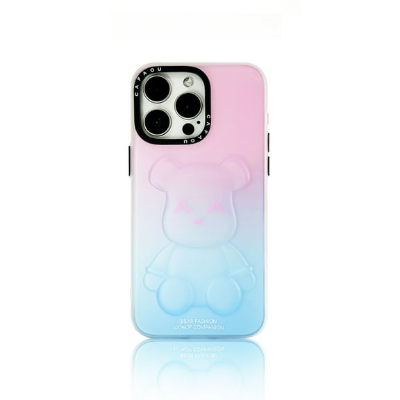 For iPhone 13 Case, 3D Bear with Transparent Gradient Phone Case, Stylish and Cute Protective Cover with Precise Cutouts, Shockproof for Daily Safety, White/Pink/Blue/Green