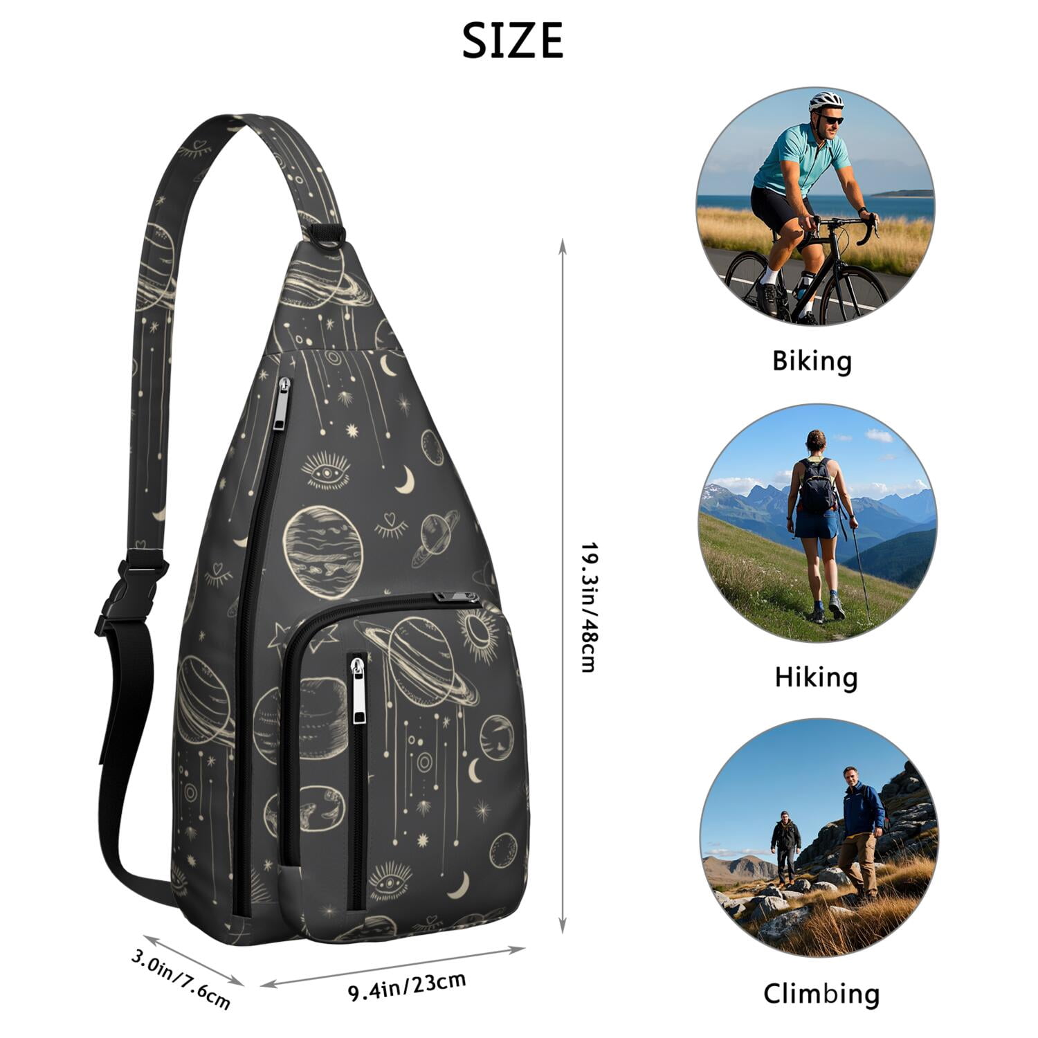 Witchy Sling Bag - Dark Mystical Moon & Stars, Gothic Aesthetic Crossbody Bag, Unisex & Lightweight for Travel