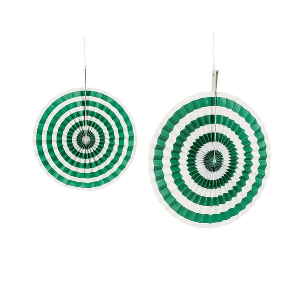GREEN STRIPE HANGING FANS - Party Decor - 6 Pieces