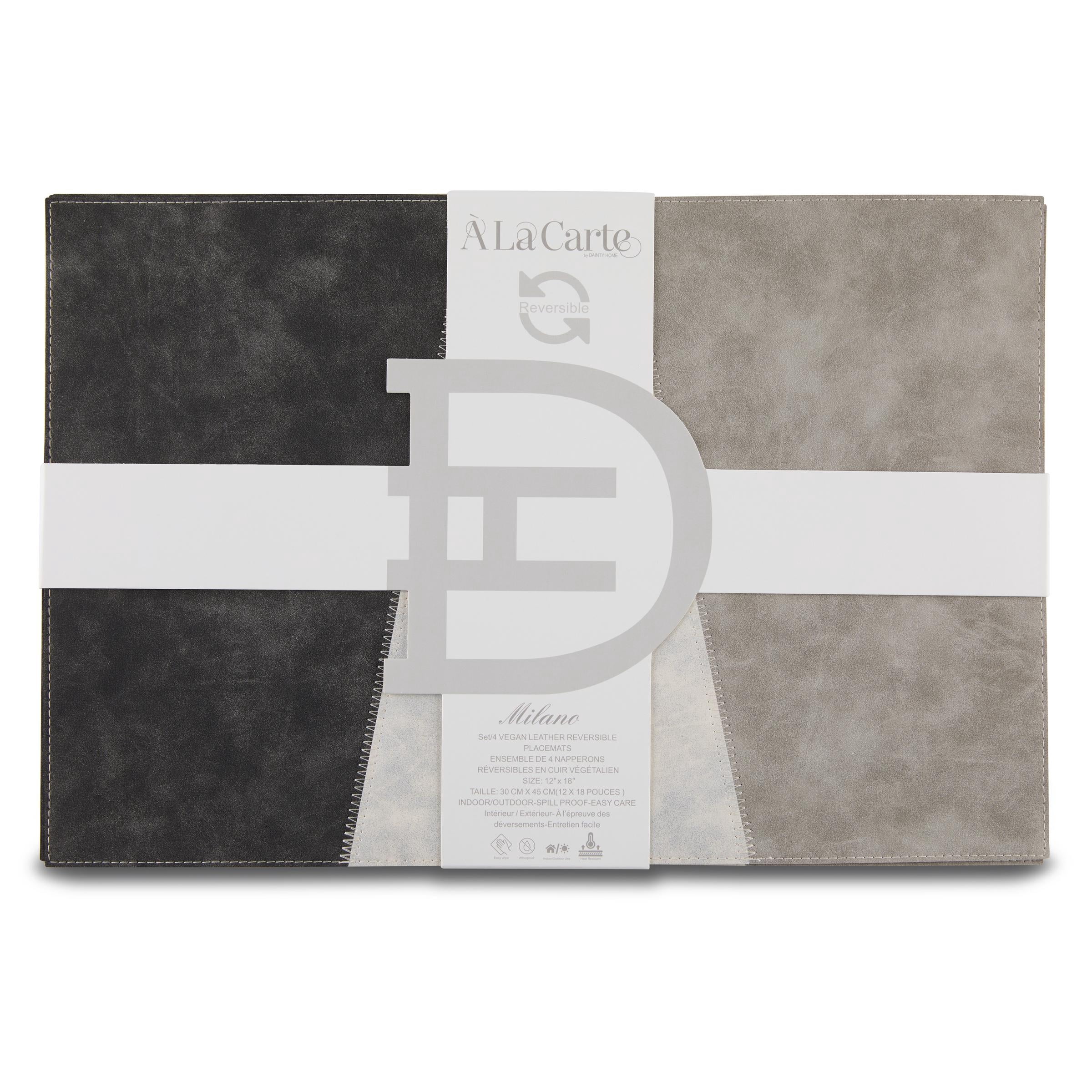 Ala Carte by Dainty Home Milano Patchwork Textured Faux Leather Placemats – Set of 4, Reversible, Non-Slip, Washable, Heat & Tear Resistant – 12x18 in Dining Table Mats