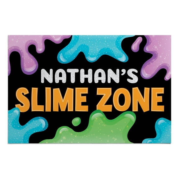 Personalized Planet 27x18 Kids Slime Zone Doormat with Custom Name Printed on Colorful Rectangular 1/8” Thick Non Slip Mat for Kitchen Hallway Deck or Porch
