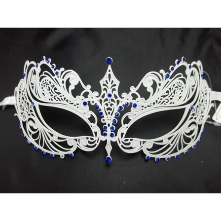 White Blue Crystal Beautiful Eyes  Mask Masquerade Metal Filigree