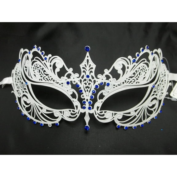 White Blue Crystal Beautiful Eyes  Mask Masquerade Metal Filigree