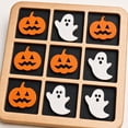 thumbnail image 6 of Halloween Tic Tac Toe Board Game Decor, 1 Wooden Grid Board with 5 Ghost and 5 Pumpkin Pieces, Spooky Seasonal Tabletop Ornament, Fall Home Party Accent, 6 of 8