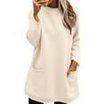 thumbnail image 2 of Beige Womens Fall Tops Sweatshirts for Women Comfort Hoodie for Anxiety Long Sleeve Winter Shirts Round Neck Casual Warm Cute Long Tops Sweaters for Women, 2 of 5