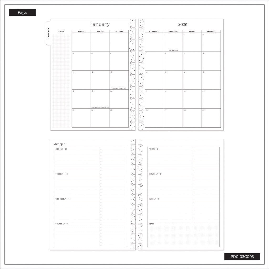 Happy Planner Vegan Leather Disc Bound Dated Planner-Pop Splash Patchwork; Jan '26 - Dec '26