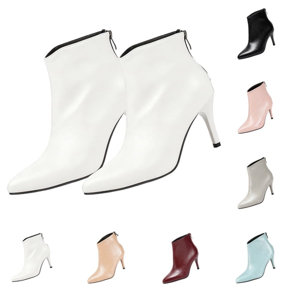 LTTVQM Ankle Boots for Women Pointed Toe Dressy Slip On Stiletto High Heels With Back Zipper | Elegant Non Slip Smooth Short Boots, Durable Outsole, Slim Fit For Office Wedding Party
