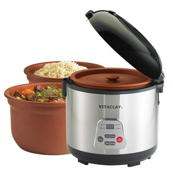 VitaClay 2-in-1 Organic Rice N' Slow Cooker in Clay Pot (6 cup / 3 Qt)