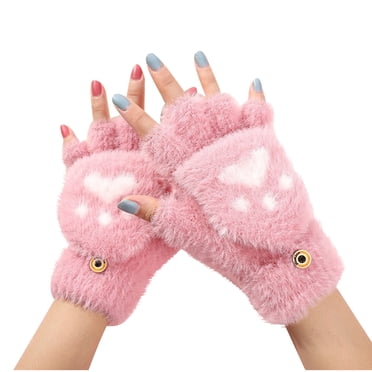 Fesfesfes Winter Women's Students Gloves Plus Velvet and Thicken Gloves Solid Color Cute Grphic Embroidered Warm Gloves