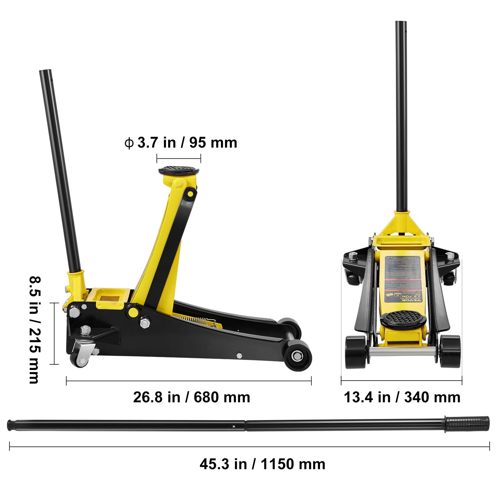 VEVOR Floor Jack, 2.5 Ton Low Profile Floor Jack, Heavy-duty Steel Racing Floor Jack with Dual Pistons Quick Lift Pump, Floor Jack Lifting Range 3.64"-19.49"