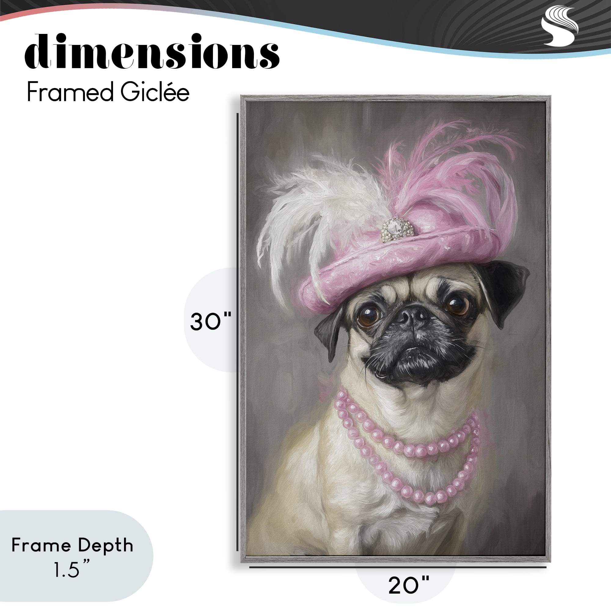 Stupell Industries Lady Pug Portrait Gray Framed Giclee Art, design by Tina LeCour