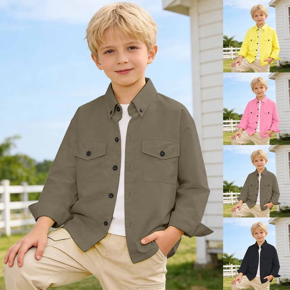 Gaexia Child Boys Girls Solid Long Sleeve Shirt Toddler Kids Gentleman Lapel Button Tops (Army Green,5-6 Years)