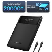 Baseus Power Bank 20000mAh 100W Fast Charging Portable Charger with Digital Display, Blade HD Slim Battery Pack for Laptop, Phone, Switch Black