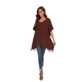 thumbnail image 4 of Beautybatik Brown Women Solid Tunic Blouse Kaftan V Loose Sleeve Top Plus Size 2X, 4 of 6