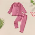 thumbnail image 5 of OJSFQUFP Girls Comfortable and Breathable Homewear Set Solid Color Long Sleeved Top Shorts Two Piece Set, 5 of 6