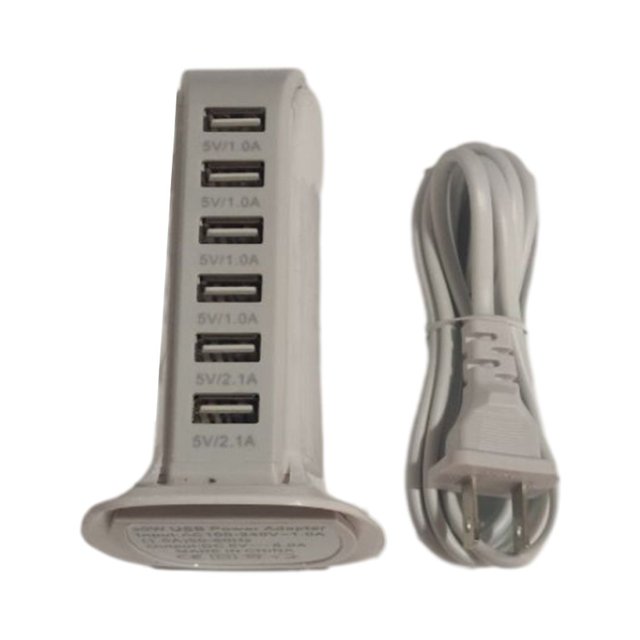 Cargador USB Moyic de 30 W 6 puertos Adaptador de viaje de mano de carga rápida color blanco
