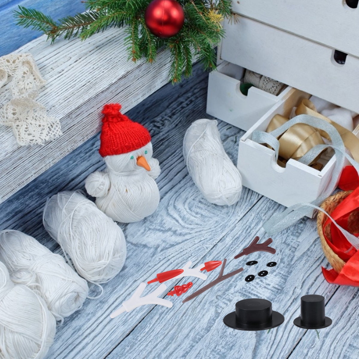 HOOWIFFY Christmas Snowman Craft Kit with Black Plastic Accessories for Holiday Decor and Fun Seasonal Projects