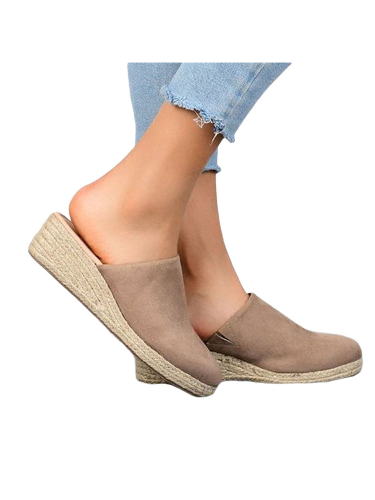Ladies Womens Beauty Brown Slip On Flat Open Toe Wedge Holiday Gift Sandals Mule