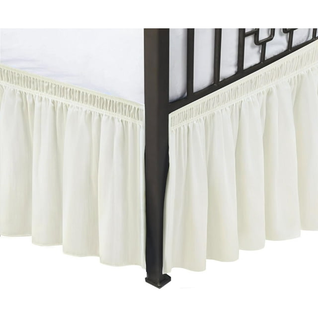 GFDYREE Wrap Around Bed Skirts with Split Corners for Queen Beds 16" Drop, Ivory Elastic Dust Ruffles Adjustable Easy Fit Wrinkle & Fade Resistant Silky Luxurious Fabric Machine Washable
