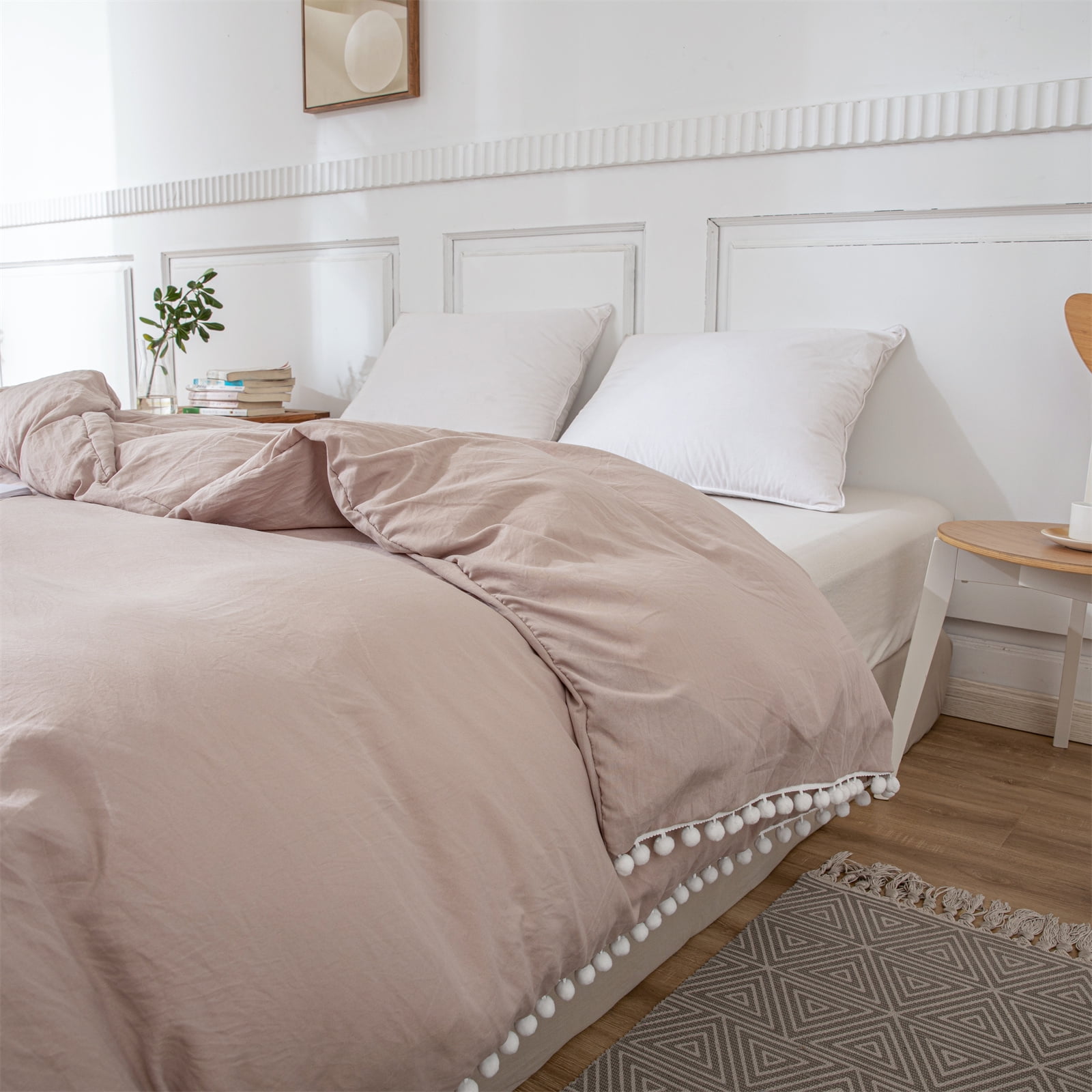 Move Over Taupe Duvet Cover King White Pom Poms Quilt Cover Only Ball