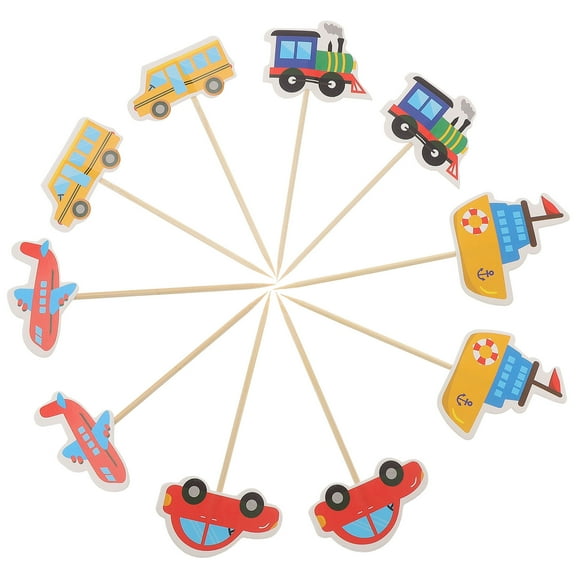 FESTFENDS Assorted Color Cake Toppers with Lovely Cartoon Car Design for Party Decoration and Desserts 10 Pcs