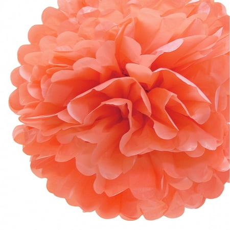 Dress My Cupcake Coral Peach Tissue Paper Pom Poms Party Kit, Set of 12 - Beach Party Decorations, Spring Party Supplies