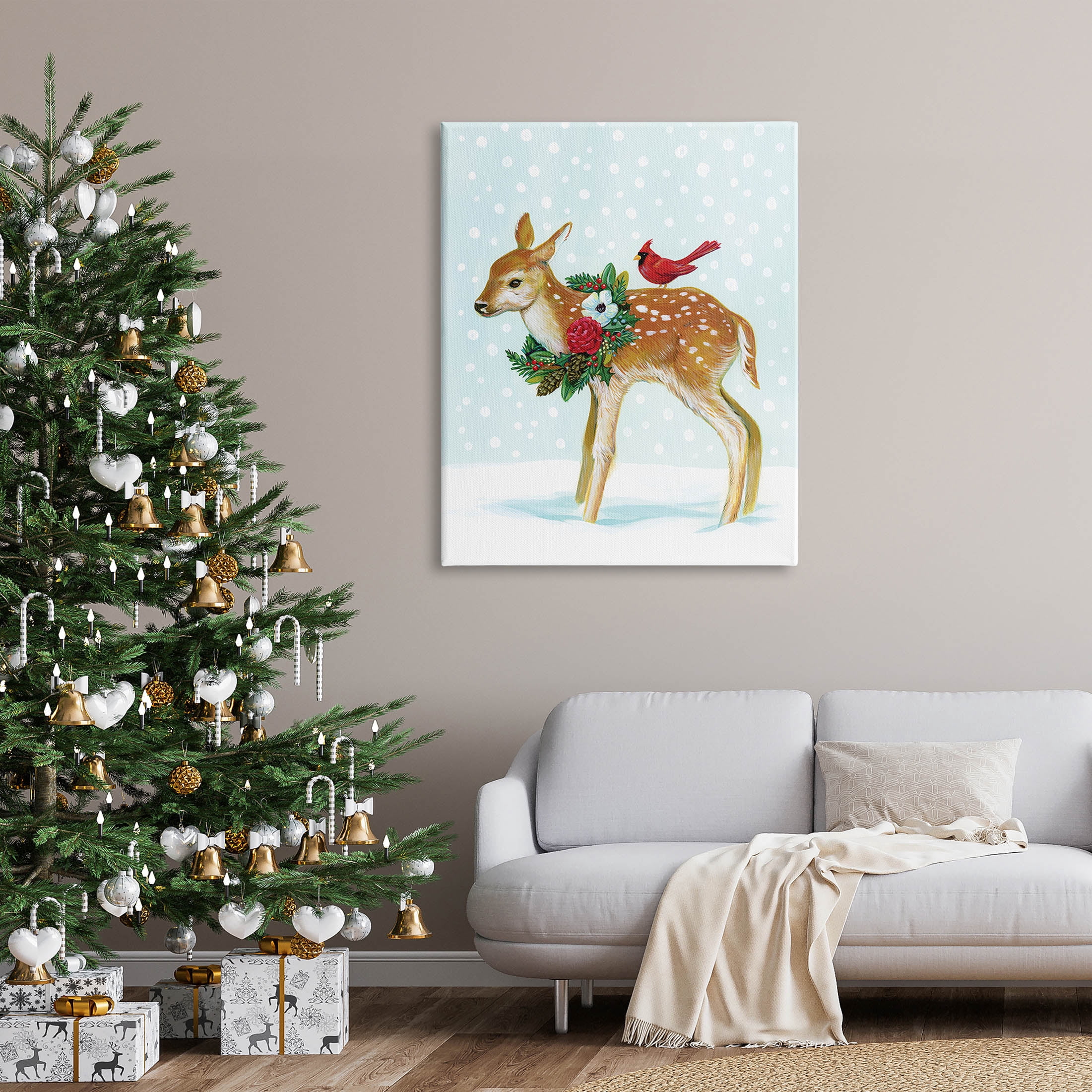 Stupell Industries Snowy Deer Holiday Cardinal Graphic Art Gallery Wrapped Canvas Print Wall Art, Design by Laura Marr