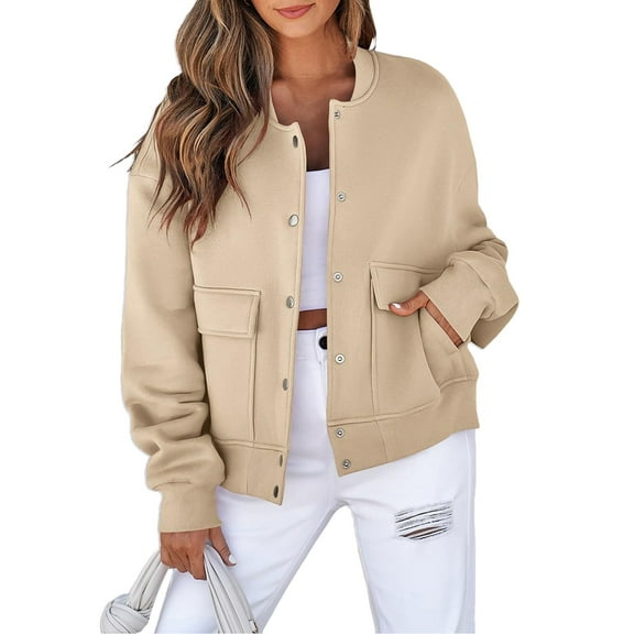 Niaviben Bomber Jacket Women Crop Jackets for Women Warm Jackets for Women Jackets Women's Jackets Long Wool Coat Womens Coats Wool Beige L