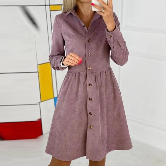 Gspmoly Summer Dresses for Women 2025, Women'S Fashion Casual Lapel Solid Color-Breasted Long Sleeve Dress Wedding Dresses for Women Summer Savings
