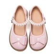 thumbnail image 5 of JAJAHO Girls Mary Jane Flats Dress Shoes Bow Pearl Pu Leather Hook And Loop Kids School Uniform Shoes Wedding Party Footwear 2-13Y, 5 of 6