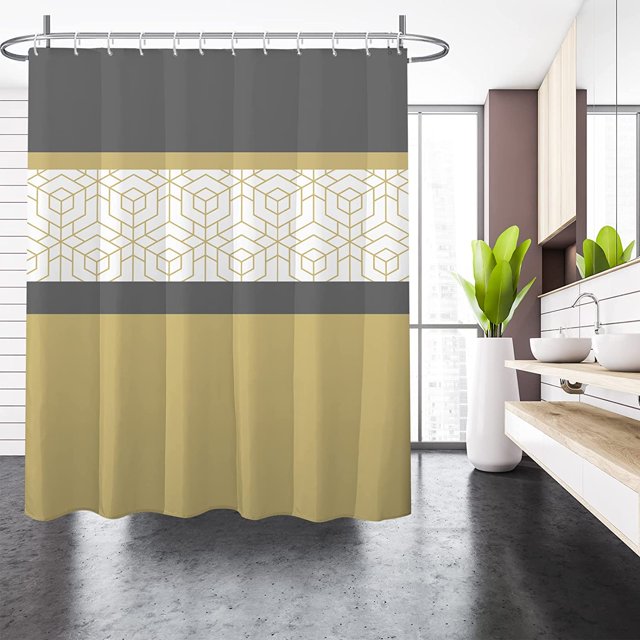 Yellow Grey Geometric Shower Curtain Modern Farmhouse Shower Curtain
