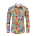 thumbnail image 2 of 70s Outfits for Men Long Sleeve Casual Button Down Shirt Disco Hop Casual Paisley Floral Vintage Shirt Yellow XXXXL, 2 of 3