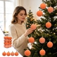 thumbnail image 6 of Fwttom 24pcs Flocked Christmas Ball Ornaments Set Shatterproof Hanging Merry Christmas Tree Decorations for Holiday Xmas Decor, Orange, 6 of 8