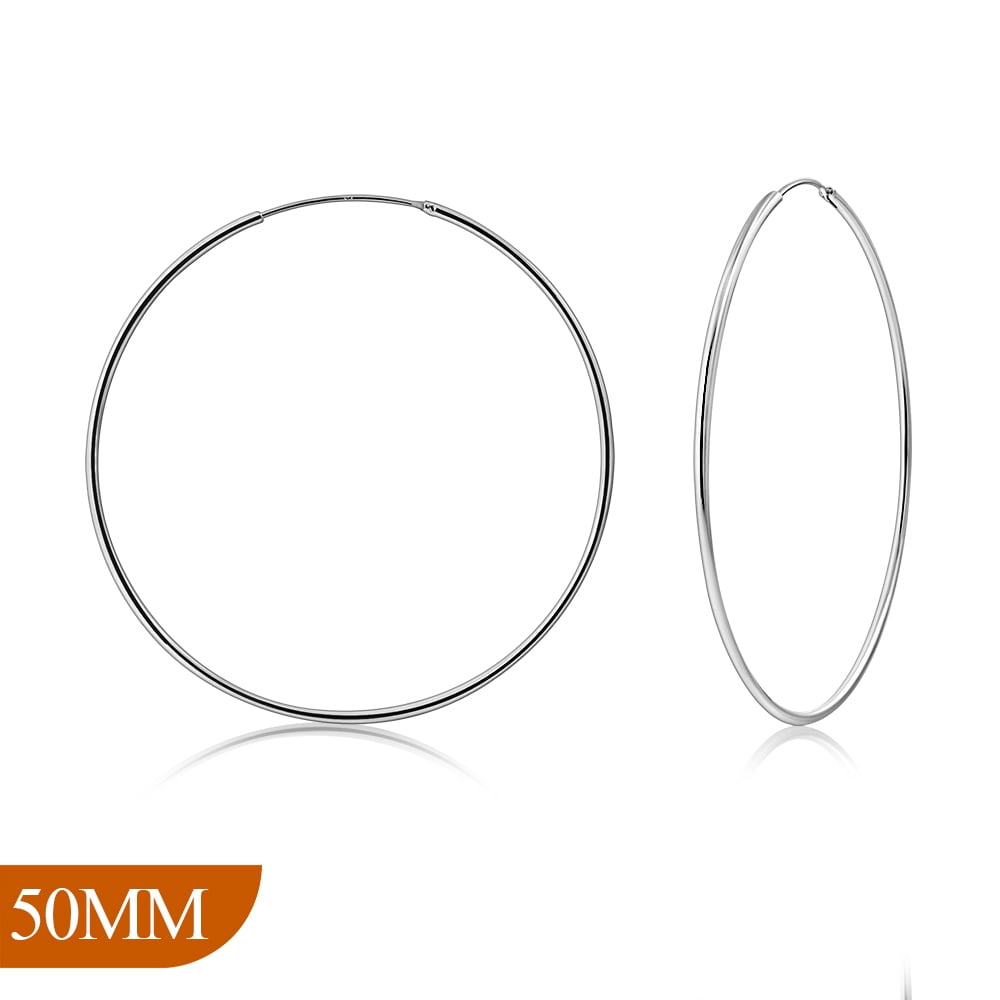 My Daily Styles 925 Sterling Silver Hoop Earrings for Women Lightweight Endless Silver Thin Hoops 50MM 2" Inch (Silver)