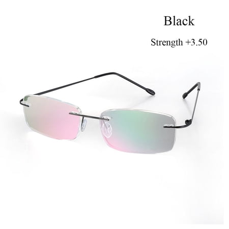 Unisex Eyewear Spectacles Rimless Reading Glasses Presbyopic Eyeglasses Ultra-light Memory Titanium BLACK STRENGTH 3.50